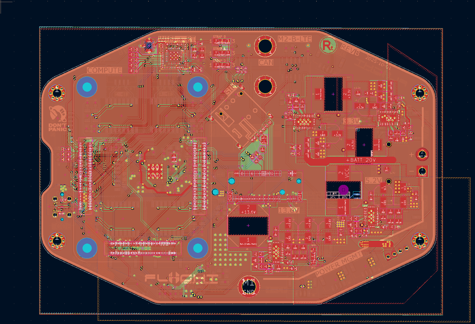 Hyperion PCB layout with its filled copper zones and component placement visible